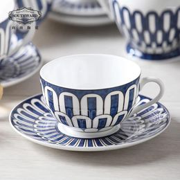 Cups Saucers Simple Luxury Cup Nordic Creative Blue High Quality Bone China With Spoon Tazas Creativas Tea And Saucer Set SC MM60BYD