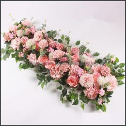 Wreaths Festive Party Home & Garden Decorative Flowers 100Cm Diy Wedding Flower Wall Arrangement Supplies Silk Peonies Rose Artificial 213p