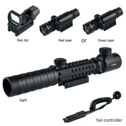 3-9X32EG Tactical Optic Rifle Scope Red/Green Illuminated HD101 Sight Reflex 4 Reticle Dot Scope Laser Combo Hunting Accessories