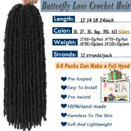 12'14'18'24'Butterfly Faux Locs Crochet Hair Twisted Boho Locs Braiding Hair Distressed Meche Soft Butterfly Locks Crochet Braid