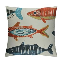 Kasta kuddtäckar Dekorativa kuddväskor Färgglada fiskkuddfodral Nautiska tema Square Cushion Covers för SOFA SOFA SOBLE SOUCH HOME utomhus