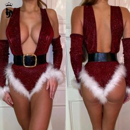 1Set Erotic Sexy V-Neck Body Suit Christmas Underwear Bodysuit Santa Claus Cosplay Costume Lingerie Sleepwear