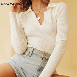 Women's Polos Elegant Polo Shirt Women 2024 Knitted Shirts Long Sleeve Ribbed Office Lady White Red Sexy Blue Autumn