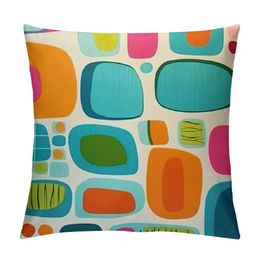 Geometric Pillow Case Retro Style Shapes Home Decor Cushion Covers for Couch Bedroom Sofa Living Room Bed Chair Standard Multicoloured