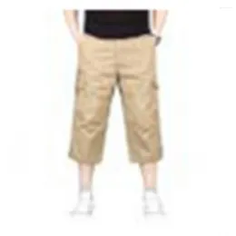 Men's Shorts Summer Casual Cotton Cargo Overalls Long Length Multi Pocket Breeches Military Pants Male Cropped