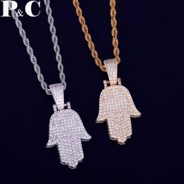 Fatima Hand Pendant Necklace Chain Free Steel Cuban Chain Gold Silver Color Cubic Zircon Men's Hip hop Jewelry For Gift 260T