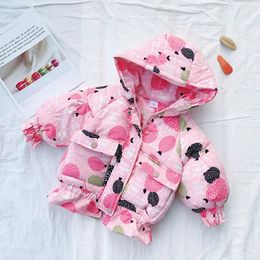 Jackets 2024 Girls Winter Coat Baby Kids Printed Hooded Warm Coats Girl Children Overcoats Clothes 1-4age