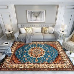 Retro Classic Persian Style Living Room Rugs Blue Floral Bedroom Decoration Carpet Bedside Washable Fluffy Short Plush Floor Mat 240516