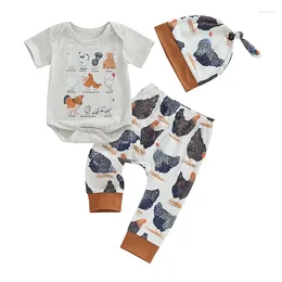 Clothing Sets Summer Infant Baby Boy Outfit Short Sleeve Romper Print Pants Hat Casual Clothes Suit Set