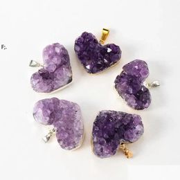 Arts And Crafts Natural Amethyst Cluster Crystal Pendant Love Gift Chakra Healing Reiki Mineral Quartz Energy Rough Stone Necklace Wit Otp7D