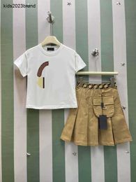 New girls dress Summer kids suit tracksuits designer baby clothes Size 100-150 CM Cartoon pattern T-shirt and Khaki pleated skirt 24May