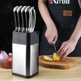 XITUO Knife Holder Stainless Steel Stand Storage Kitchen Knife Block Scissors Sharpener Function Stand High-end Kitchen Accessor 240529