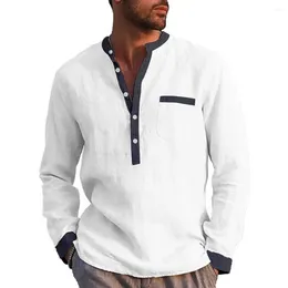Men's Casual Shirts Men Long-sleeved Shirt Formal Stylish Henley Collar Pullover Slim Fit Soft Fabric For Daily Commute