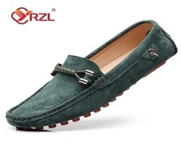 YRZL Loafers Men Design Suede Genuine Leather Slip on Comfy Green Driving for 2201241041030