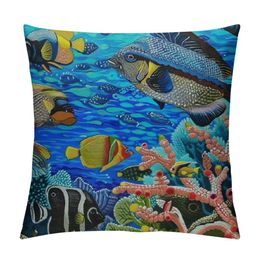 Coral Pillow Case Colorful Fishes Seaworld Cushion Cover Pillowcase for Men Women Home Decorative Sofa Armchair Bedroom Livingroom Oblong