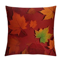 Maple Leaf Pillows Fall Throw Pillow Cover Autumn Leaves Maple Tree Pillow Case Canvas Square Cushion Decorative Cover Happy Day for Sofa Bedroom Orange