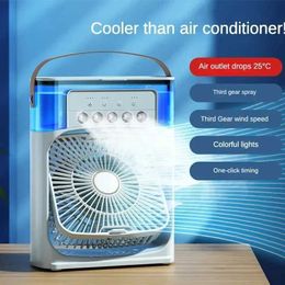 Fans Portable Air Coolers Electric Fan Portable Air Conditioner USB LED Night Light Water Mist Fun 3 In 1 Humidifier Mini Desktop Cooling Fan For Home WX5.28