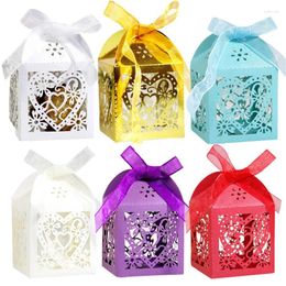 Gift Wrap 50pcs Heart Laser Cut Candy Box Hollow Chocolate Cookies Wrapping Boxes With Ribbon For Birthday Wedding Party Decor