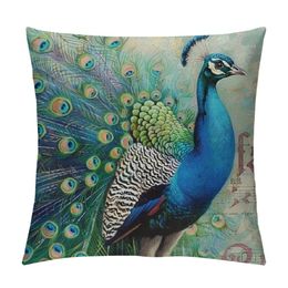 Throw Pillow Covers Colourful Peacock with Vintage Feather Decorative Square Pillowcases Throw Pillow Case Cushion Cover