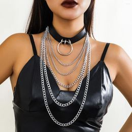 Chains Goth Punk PU Leather Tassel Chunky Chain Necklace Women Collar Hiphop Vintage Round Pendant Choker Grunge Jewellery Steampunk Men