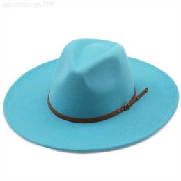 Wide Brim Hats Bucket Hats 9.5cm wide brim Fedora hats with brown belt autumn winter women party top hat men jazz Retro cowboy Felt Cap Panama sun hat