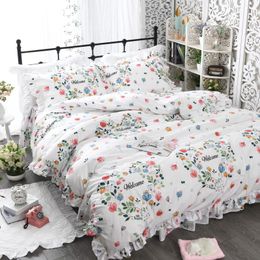 Bedding Sets Pastoral Cotton White Printed Bed Quilt Ruffled Princess Wind Naked Sleep Fresh Spread