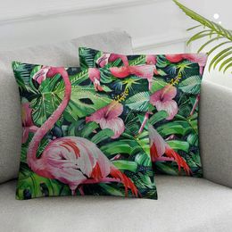 Подушка для подушки тропического броска, крышка для наволочки Flamingo, ботанический декоративный чехол, зеленая подушка для дивана на диван