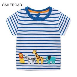T-shirts SAILEROAD 2024 New Summer Kids Animals Printed T Shirt Cotton Short Sleeve Cartoon T-shirts For Boys Tee Tops Children Clothes d240529