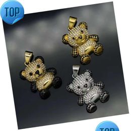 Other Fashion Fine Jewelry Gold Plated Cz Cubic Zirconia Stainless Steel Hiphop Three Nsional Bear Charm Pendant For Drop Delivery Cuf Dh5Jm