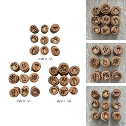 9Pcs Animals Paw Stamp Handmade Wooden Stamp Set Animals Foot Print Stamp Animal Track Stamps Album Clay Teachers Calendar