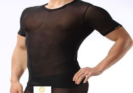 BRAVE PERSON sexy mesh Lace Sheer transparent T shirts Tops men Nyon underwear9875629