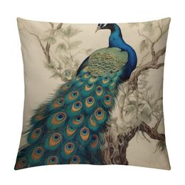 Pillow Case Cover Vintage Blue Elegant Colourful Peacock Double Side