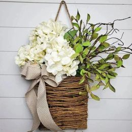 Decorative Flowers Large Artificial Flower Basket Wall Decoration Front Door Garland Fake Floral Wreath Hanging Garden Home Decor