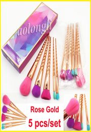 Makeup brushes sets cosmetics brush 5 pcs bright Colours Rose Gold Spiral shank make up brush tools Powder Contour brushes DHL 6659334