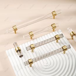 Gold Transparent Drawer Wardrobe Furniture Light Luxury Door Handle Modern Minimalist Cabinet Brass Acrylic Strip Handle