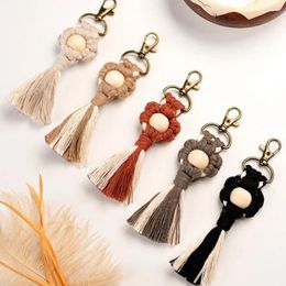 Keychains Keychain Woven Handmade Cotton Rope Heart Tassels Couple Bohemian Bag Accessories Key Ring Jewelry Gift