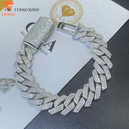 Hot Sale Miami Hip Hop 14Mm Ice Out Sterling Sier Cuban Link Chain Bracelet Moissanite Diamond Jewellery