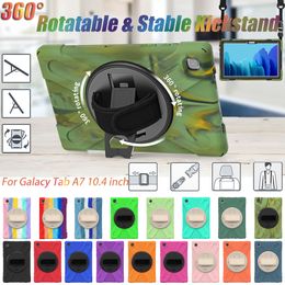 360 Rotation Hand Strap Kickstand Tablet Cases For Samsung Galaxy Tab A7 10.4 inch Hybrid PC Silicon Shockproof Stand Cover Kids Safe Cases with Shoulder Strap +PET Film