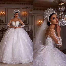 Beading Ball Gown Wedding Dresses Dubai Arabic Royal Train Lace Sequined Bride Aibye Bridal Gowns 2023 Vestido De Noiva