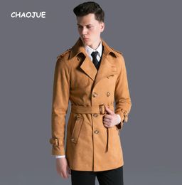 CHAOJUE Brand Suede Coat Mens 2018 AutumnWinter England Loose Army Green Trench uk Male Causal Suede Fabric Trenchcoat for 1221936