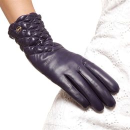 High Quality Brand Genuine Leather Gloves Soft Women Sheepskin Glove Fashion Trend Winter Driving Leather Gloves EL005NC-5 269S