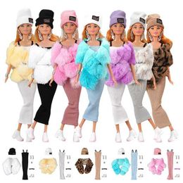 Doll Apparel New For 29~32cm Doll Dresses Hat Set Winter Wear Clothes For 1/6 Doll Fashion Casual Wear Plush Coat DIY Doll Accessories Y240529