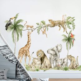 Safari Jungle Animals Wall Sticker Baby Nursery Kids Room Wild Watercolour Tropical Monkey Giraffe Bird Elephant Wall Decal