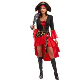 Kvinnors röda piratdräkt för Halloween Game Uniform Temptation Cosplay Outfit med plusstorlek AST262186