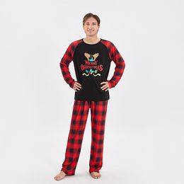 Christmas Family Pajamas Matching Set Letter Print Long Sleeve Tops and Plaid Pants Sleepwear