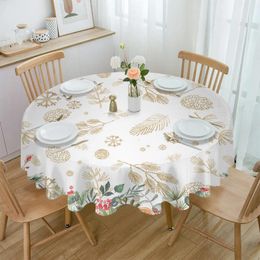 Table Cloth Christmas Flowers And Pine Leaves Waterproof Tablecloth Decoration Wedding Home Kitchen Dining Room Round