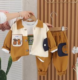 Clothing Sets Korean Style Baby Boys Clothes Outfits 1 To 2 Years Patchwork Casual Jackets Cartoon Shirts Pants 3Pcs Tracksuits Children