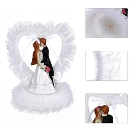Decorative Flowers Bride Groom Cake Topper Wedding And Figurines Creative Couple Action Figure Statues Marriage Party