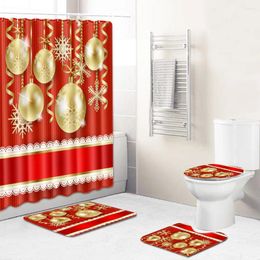 Shower Curtains Christmas Curtain Waterproof Entrance Doormat Bathroom For Bath Anti-Slip Rug Home 4Pcs Set Toilet Seat Cover Floor Mat