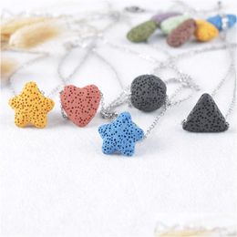 Pendant Necklaces 9 Color/Lots Lava Rock Triangle Star Heart Fish Drop Shape Beads Essential Oil Diffuser Stone For Women Fashion Deli Dhjdu